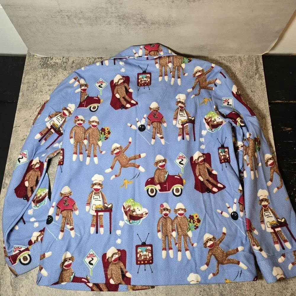 Nick & Nora Heavy Sock Monkey Couple Bowling Pajamas Set PJs Youth Sz 8  Medium